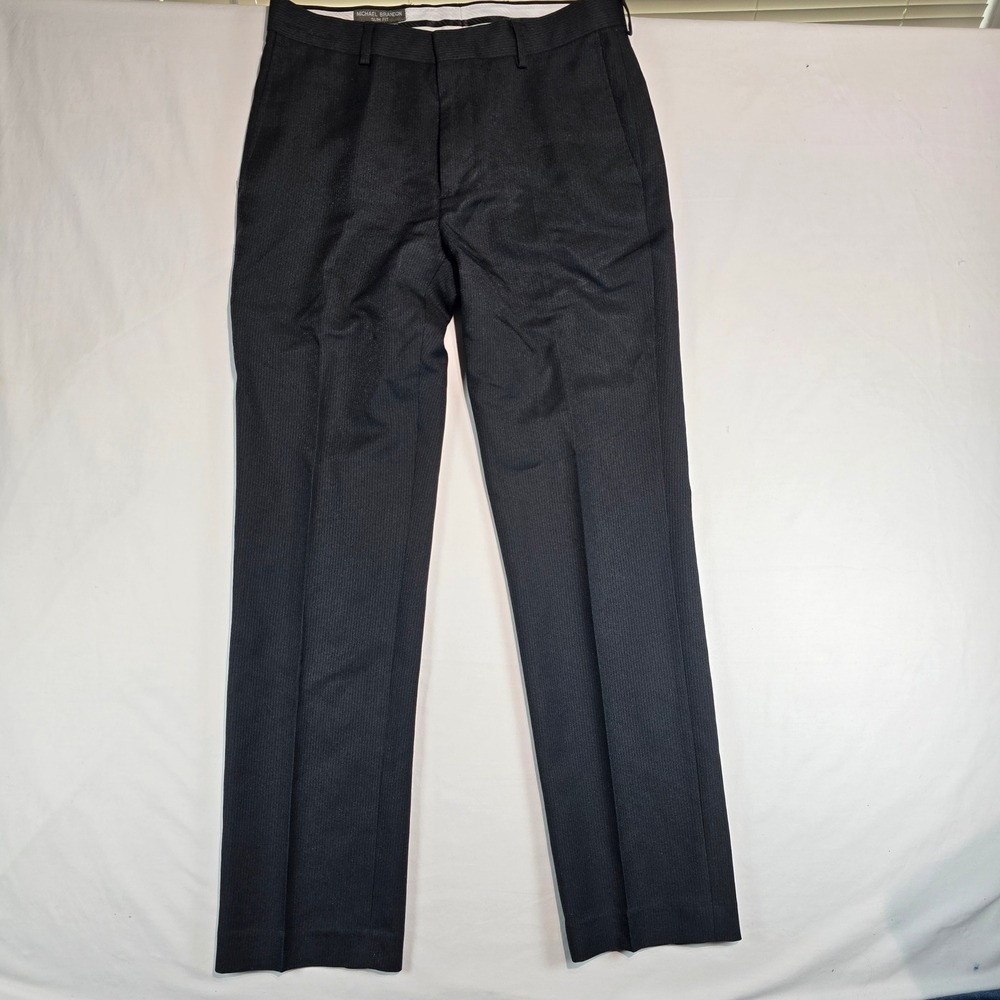 Michael Brandon Mens Slim Fit Dress Pants Black Pinstripe 32x32 TPD01185BK